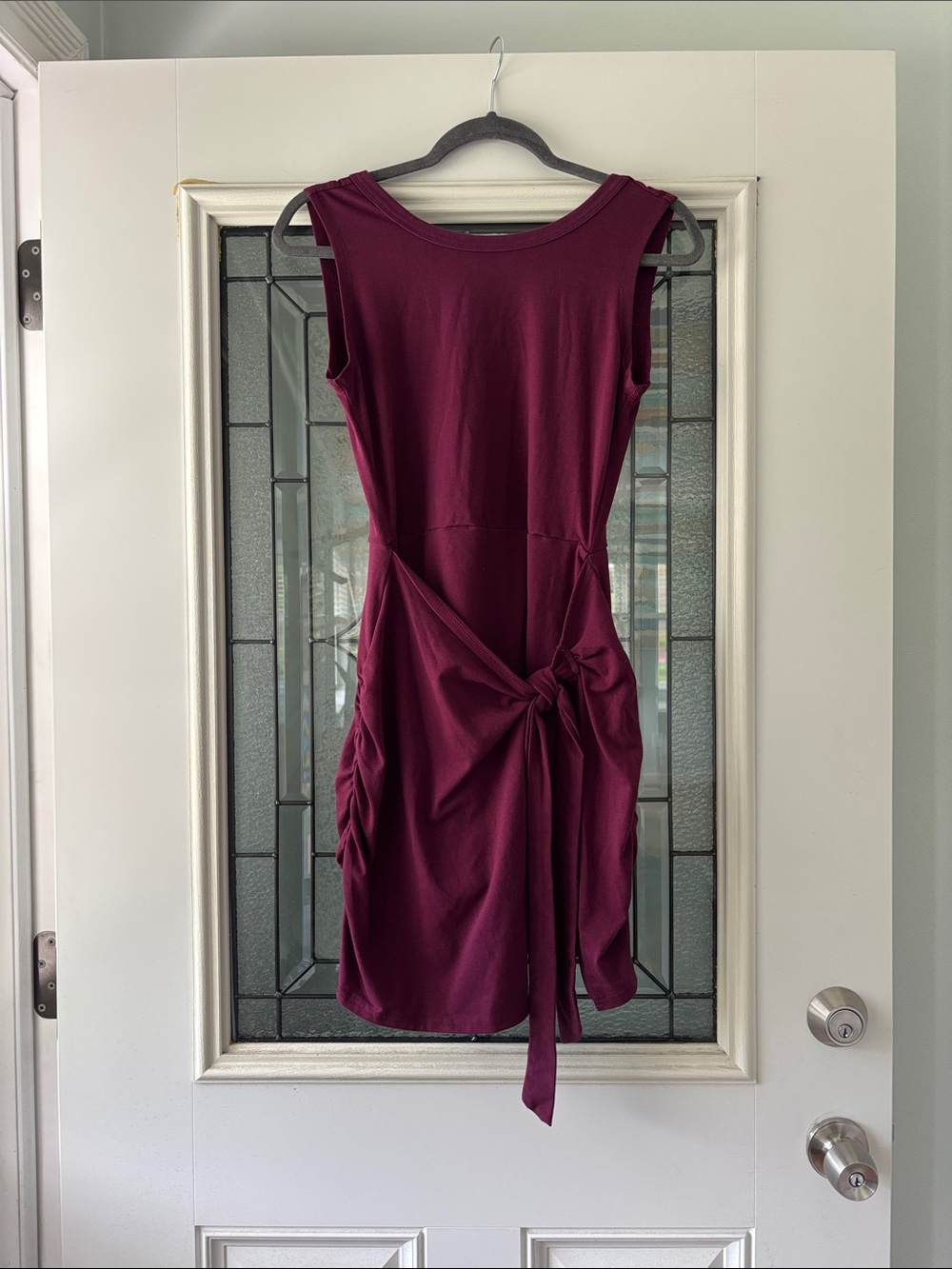 Sleeveless Knot-Front Midi Dress in Deep Burgundy